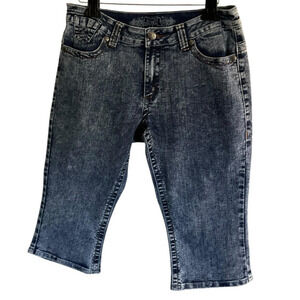Vintage Y2K Womens 10 Acid Wash Jeans Cropped Capri Denim Stretch‎ Distressed